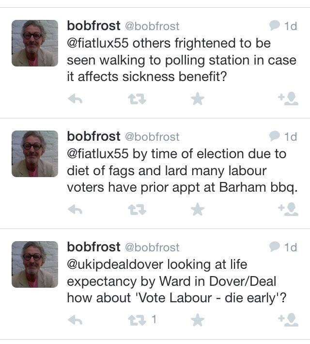 Cllr Bob Frost explains Labour voters live on a 'diet of lard and fags' and are too scared to go to polling stations in case it affects sickness benefit.
