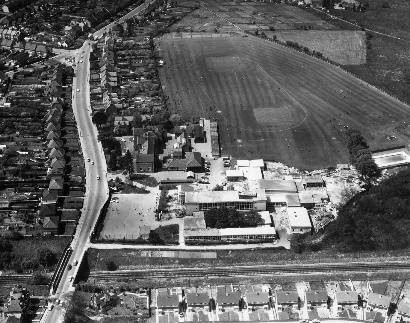 Norton Knatchbull School, and Hythe Road, in 1967. The school's building was constructed in the 1950s and was renovated in 2015 as part of a major overhaul