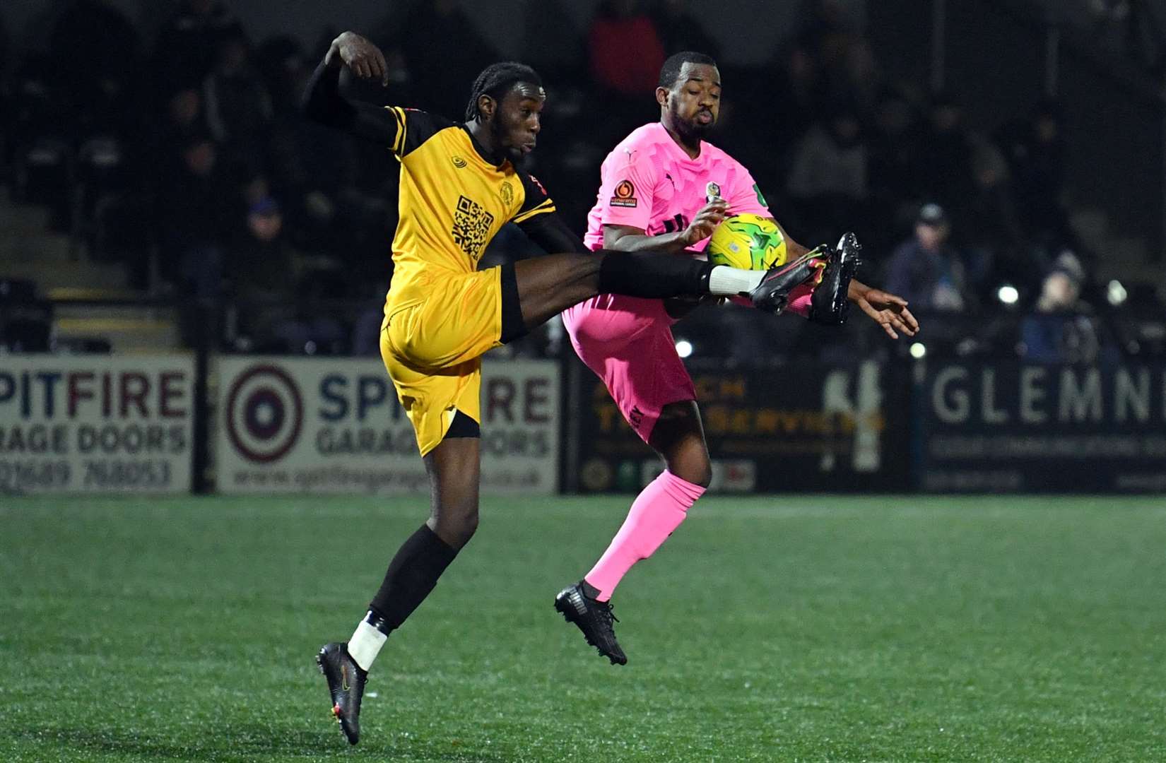 Cray Wanderers' Jamie Yila in the thick of the action against Dartford. Picture: Keith Gillard