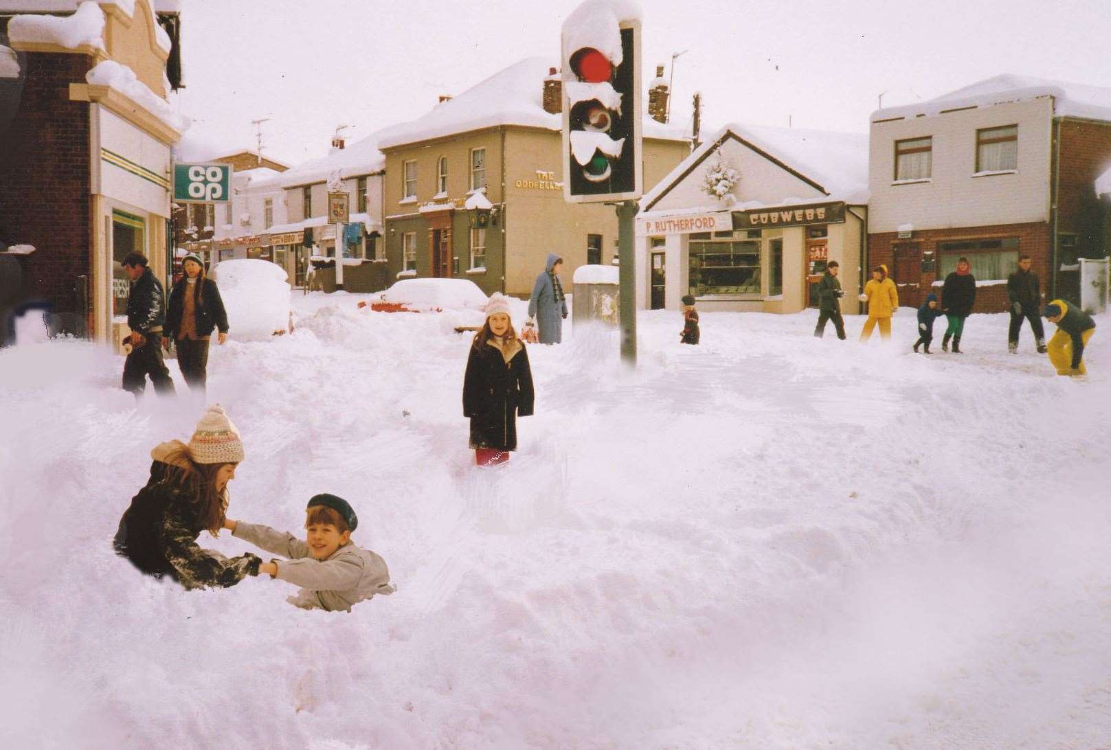 Snow falls on Halfway, on Sheppey, leaving roads completely blocked in 1987. Picture: George Poule