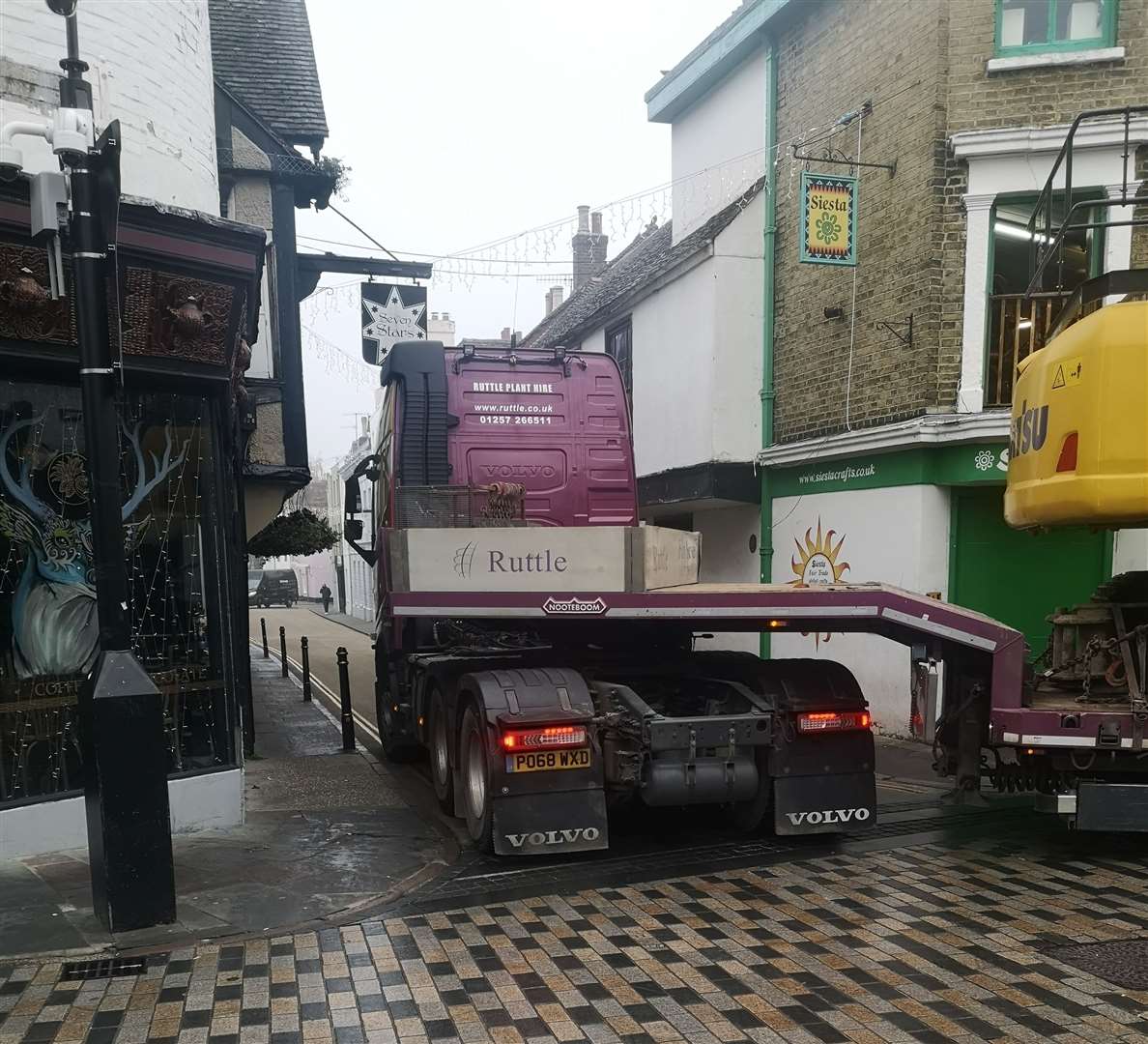 The vehicle was seen struggling to turn around near the Seven Stars pub in Canterbury