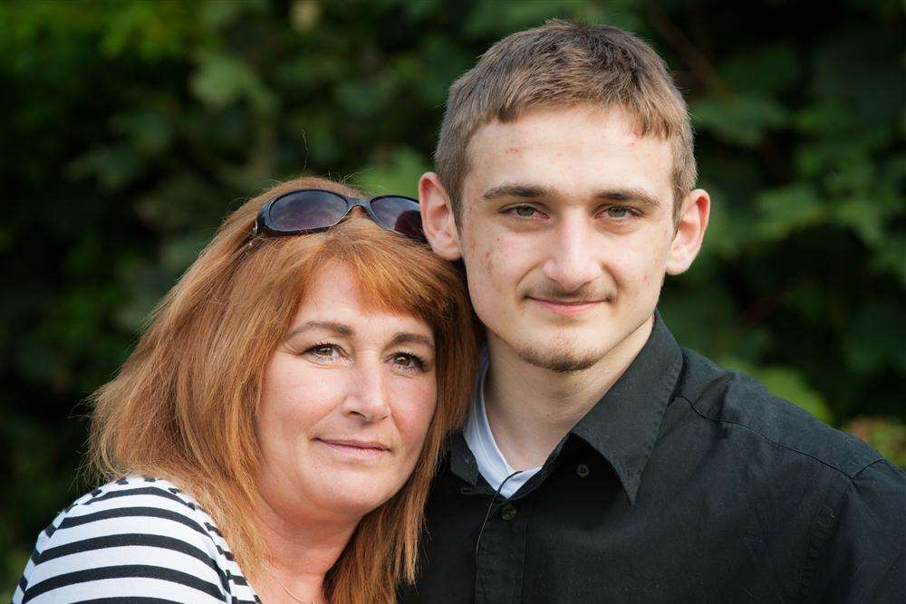 Libby Pinkham and her son Andrew who were cut free from their car after a crash with a foreign lorry.