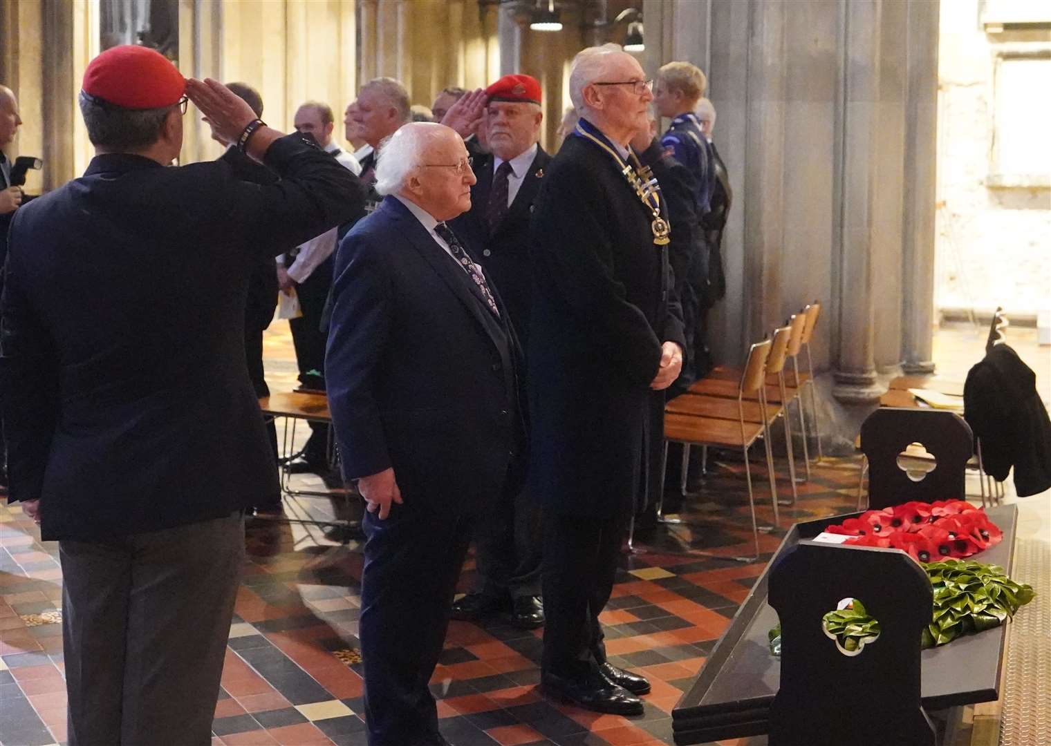 British Legion District President Lt Col Ken Martin and President Michael D Higgins lay wreaths at the Remembrance Sunday service at Saint Patrick’s Cathedral in Dublin (Niall Carson/PA)