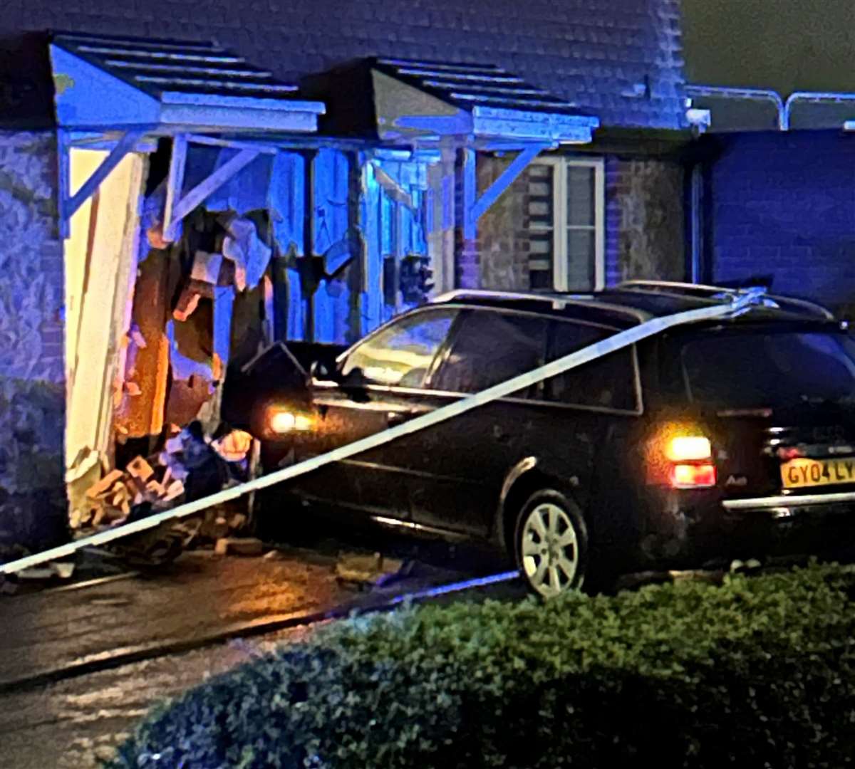 The Audi A6 after it has crashed into the home in Farleigh Hill, Maidstone. Picture: Jen Browning