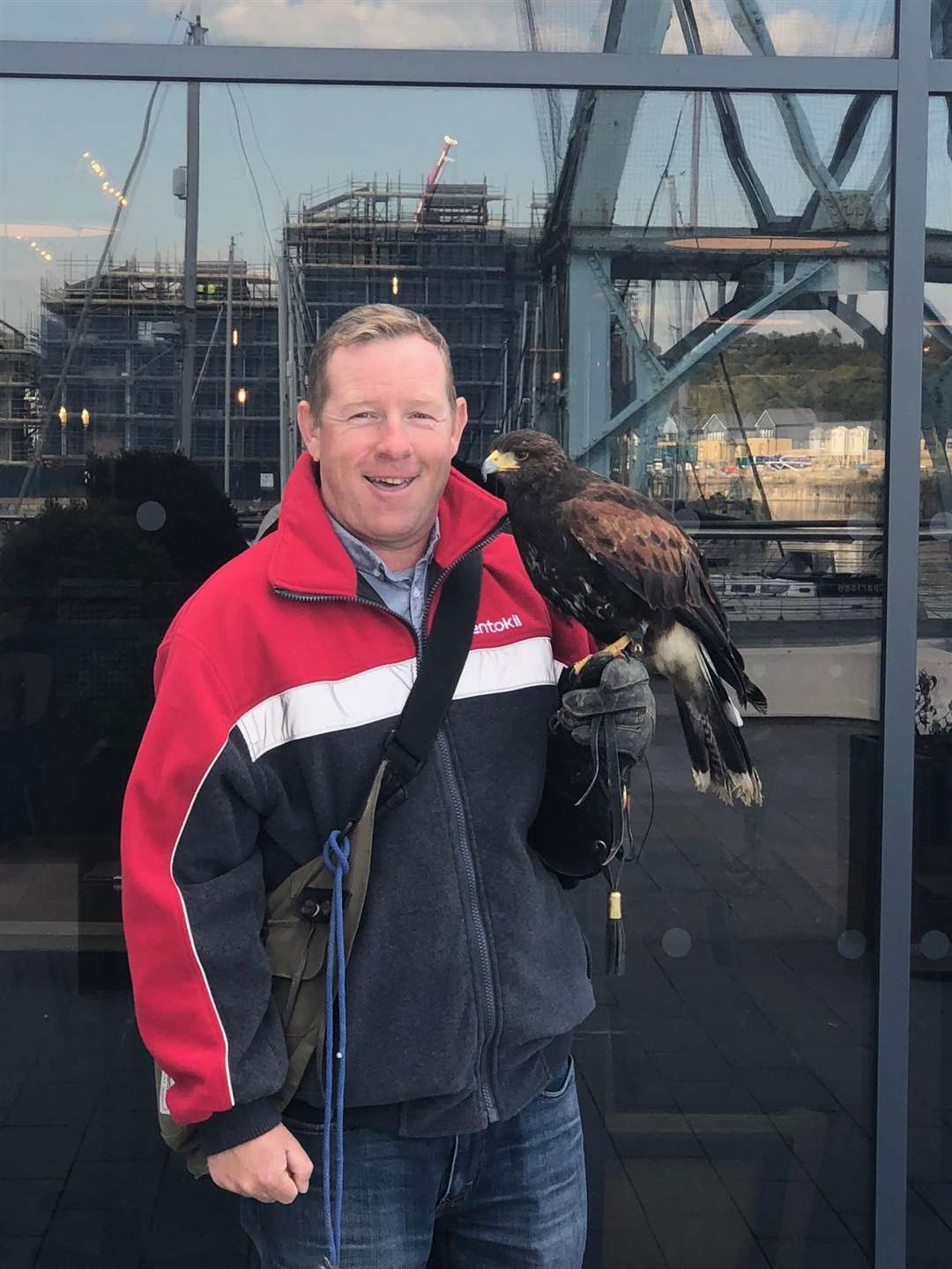 Falconer Marc Bushell on the look out for nuisance pigeons