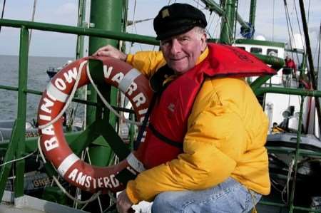 MP Roger Gale on board the Greenpeace protest ship Rainbow Warrior