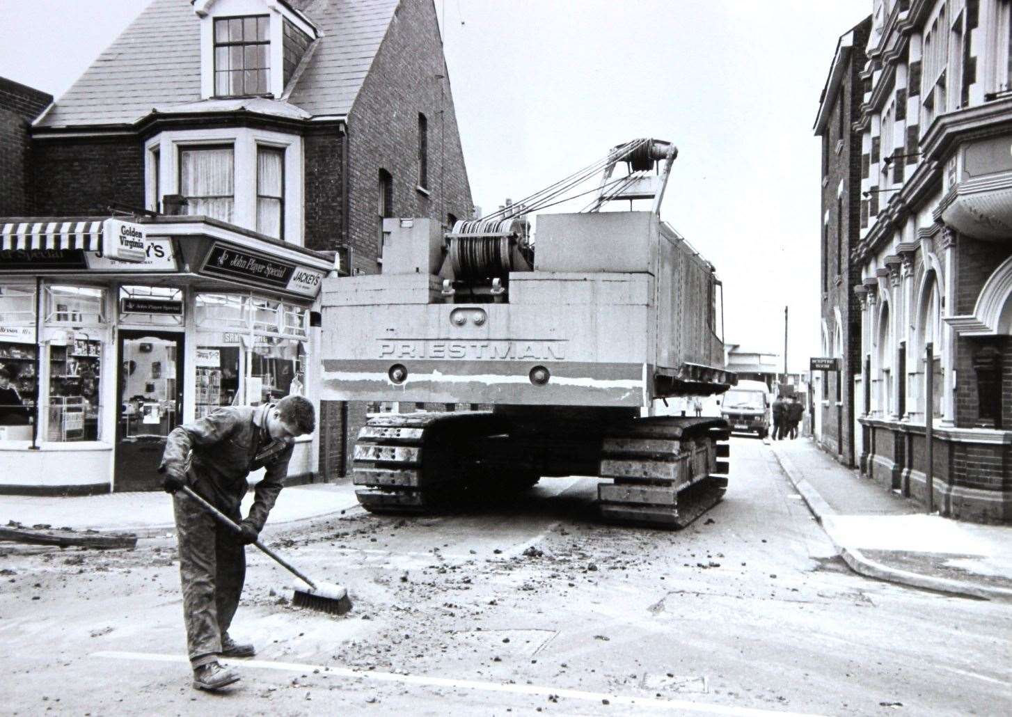 One of the heavy pieces of machinery involved in the demolition of the Rio cinema, Sheerness