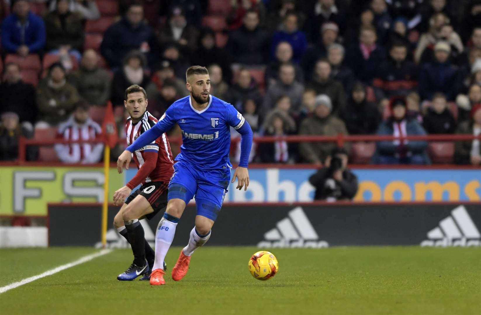 Max Ehmer pushes forward in a match against Sheffield Utd at Bramall Lane Picture: Barry Goodwin