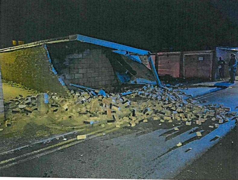 Bricks strewn across the road after the crash. Pic: Kent Police