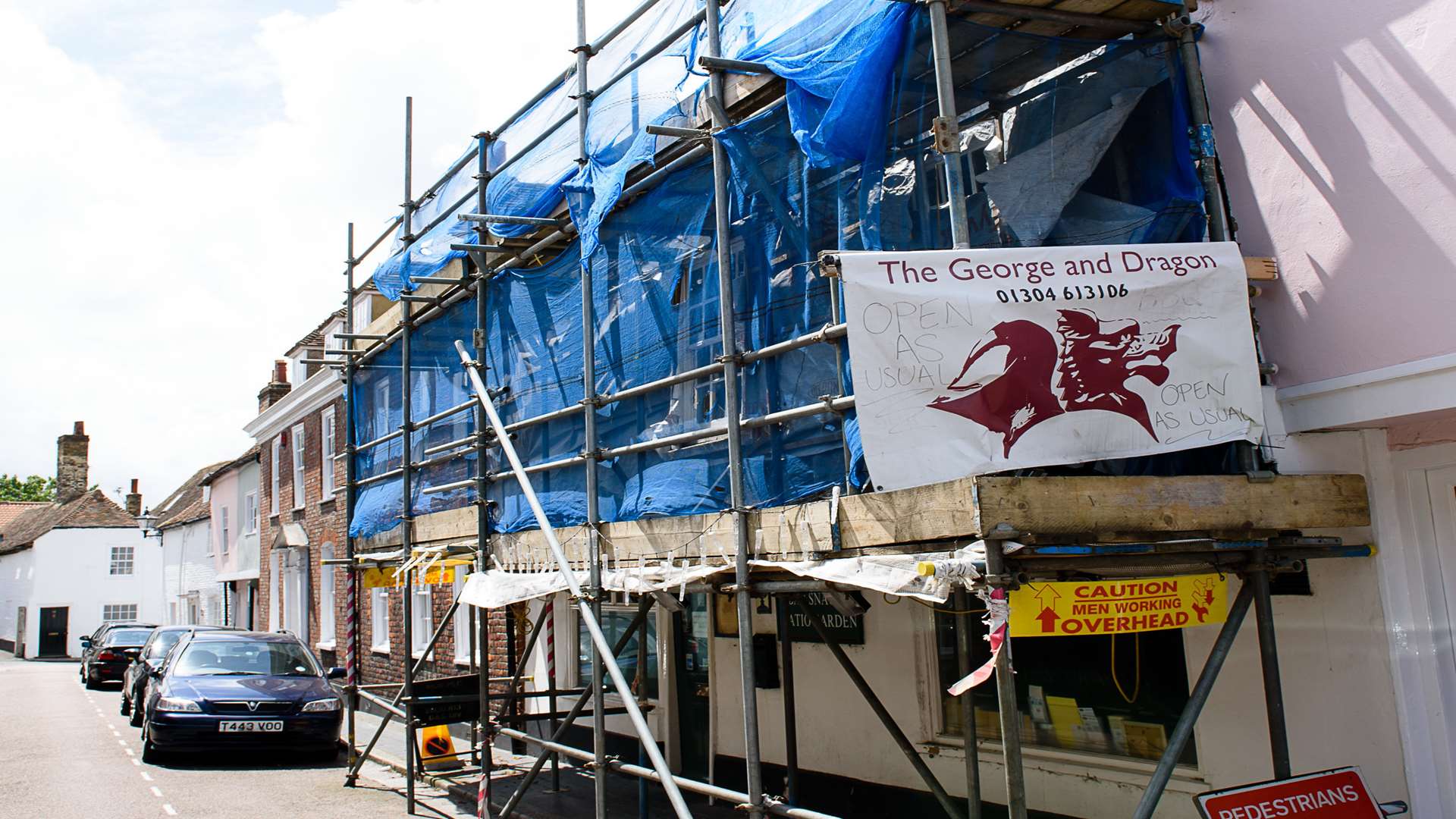 The pub which has had scaffolding up for two years is finally getting repair work done