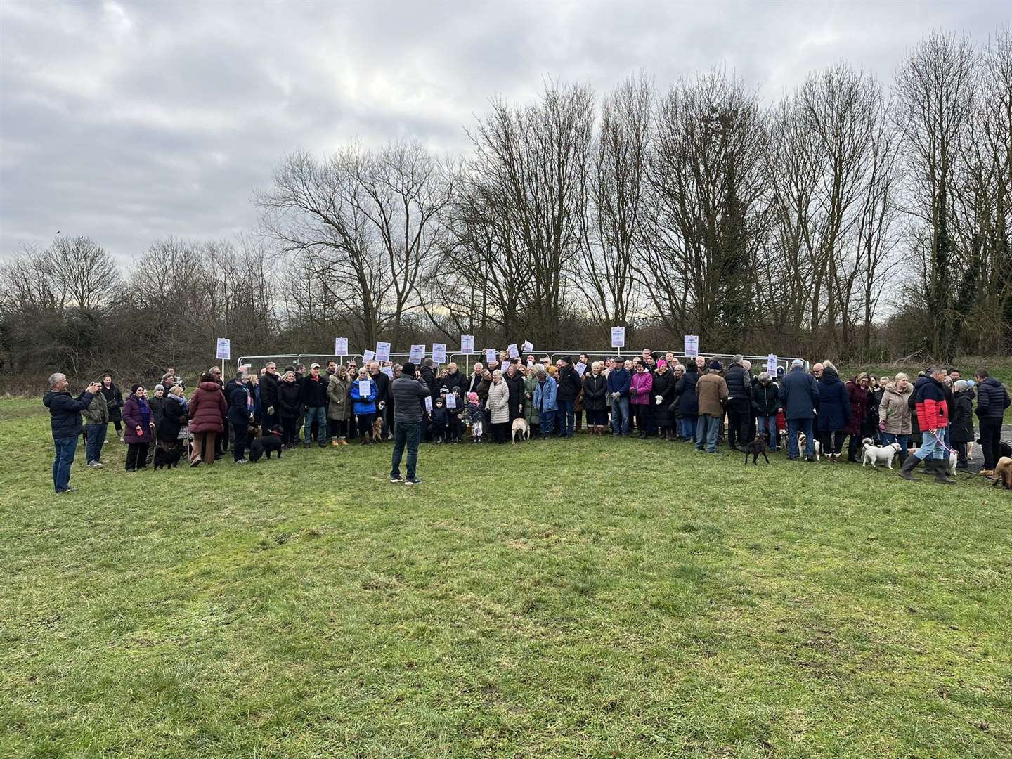 Residents gathered to show their opposition to plans for a mast on land off Bowmans Road, Dartford. Images: @stopbowmansmast