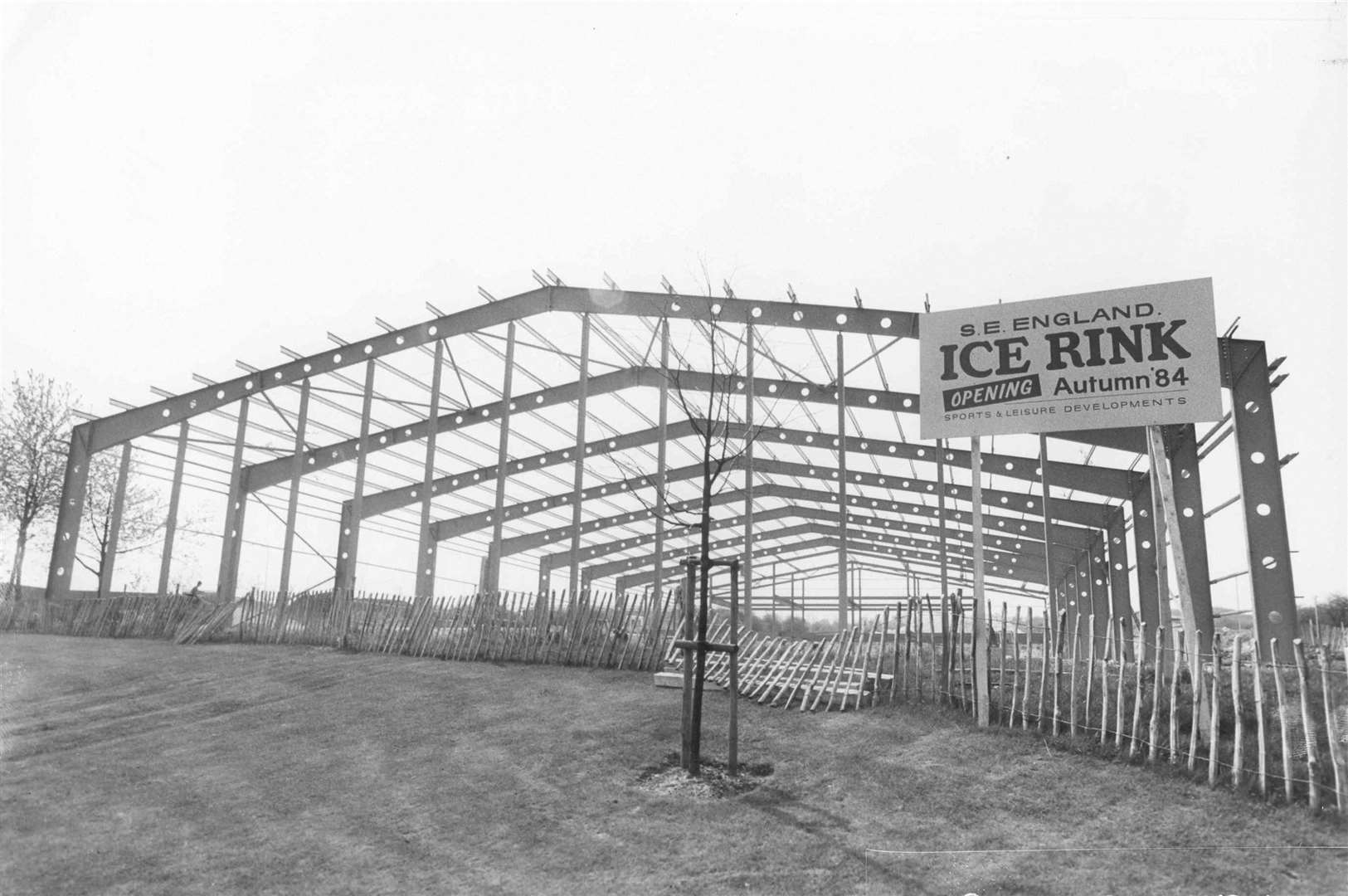 The construction of Gillingham ice bowl in 1984. The £1m complex at Gillingham Business Park was designed to cater for 1,200 skaters and former Olympic gold medalist Robin Cousins was appointed director of coaching