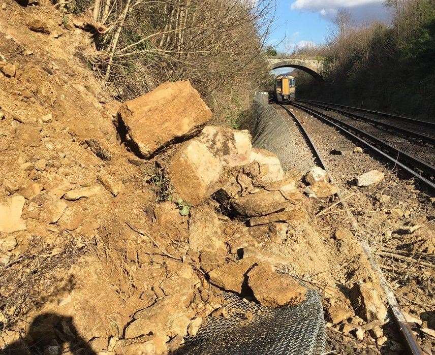 A landslip that affected trains between Maidstone and Ashford in 2020. Picture: Southeastern