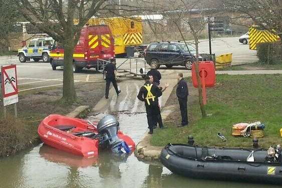 Police at the River Medway in Tonbridge during the search for Kieron Knowlden