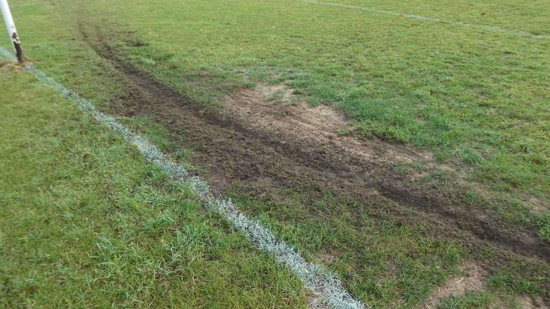 Damage left by riders on Barnfield Recreation Ground on September 1