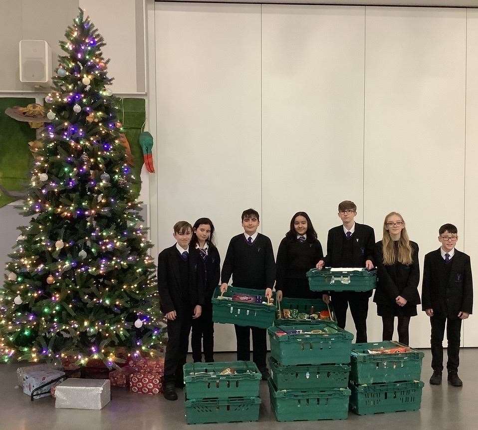 Students and staff at Cornwallis Academy donated food for You Can Help 2022. Picture: Maidstone Homeless Care