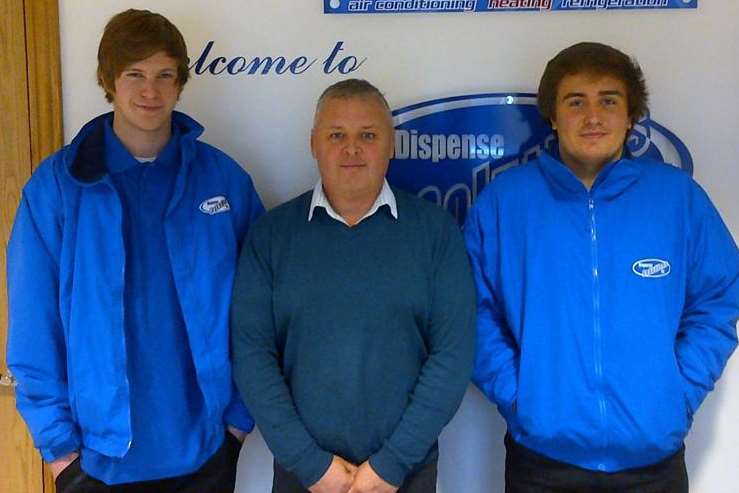 New apprentices Danny Bourke, left, and Ben Ailles, right, with Dispense Solutions managing director Tim Baldock