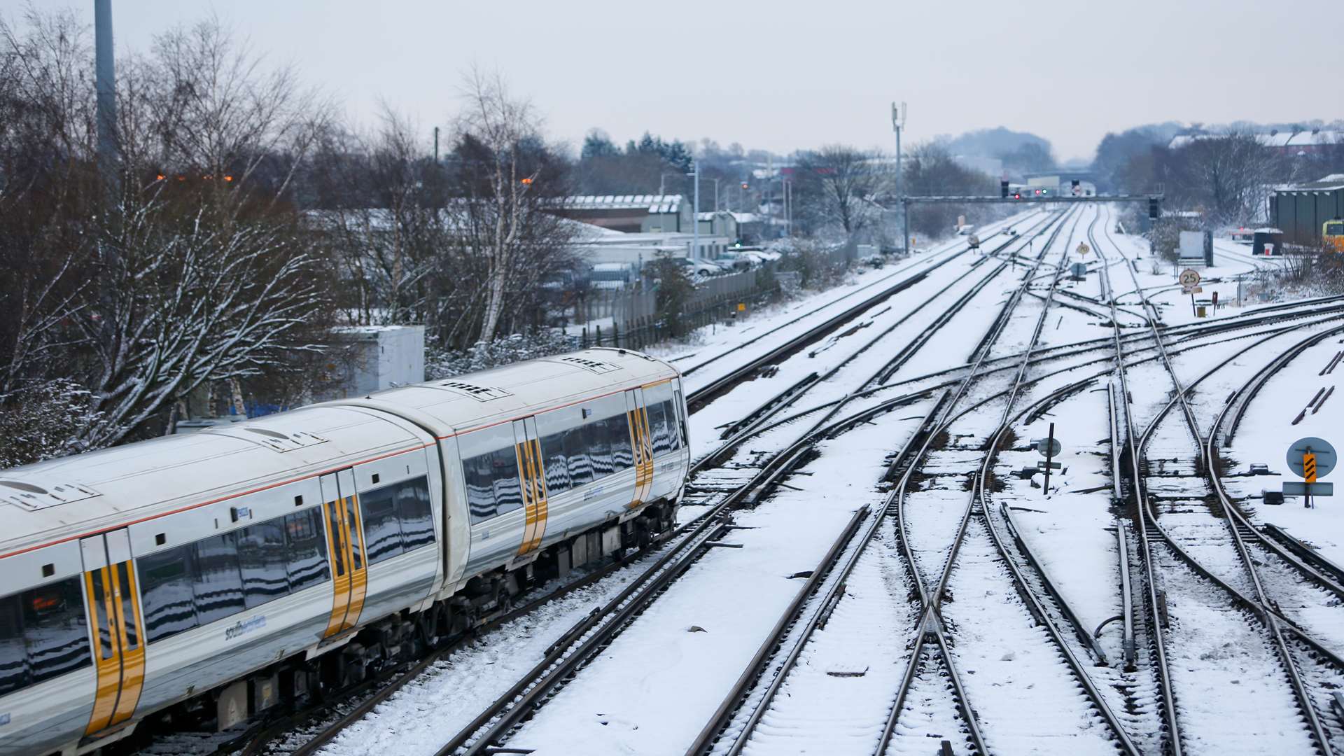 Train in the snow. Stock image.