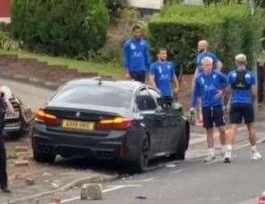 Footage shows Gills players after crashing into a wall in Woodlands Road, Gillingham