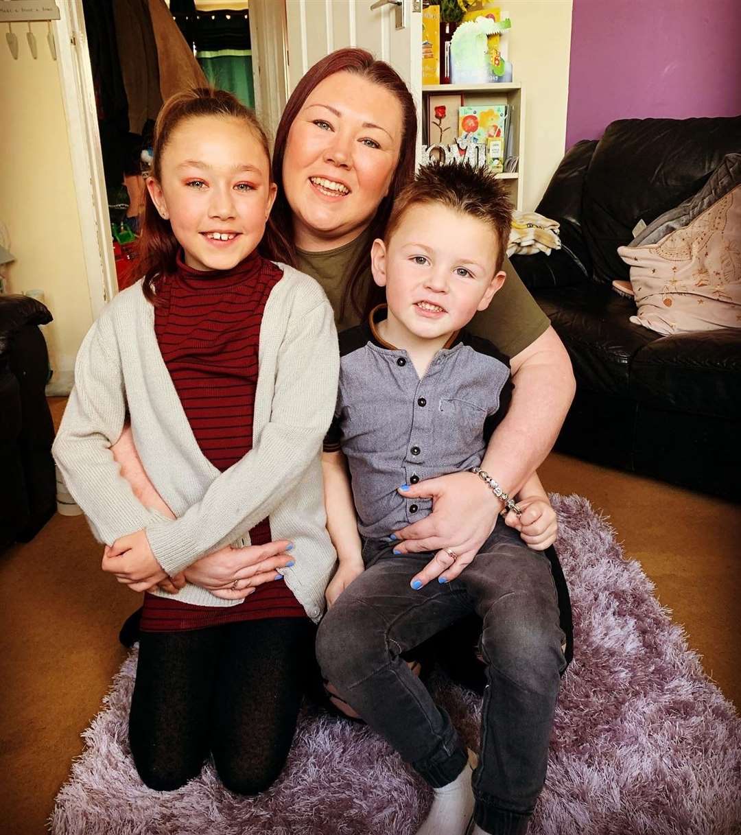 Amie Pritchard, 30, with her children Evie, 7 and Finley, 4