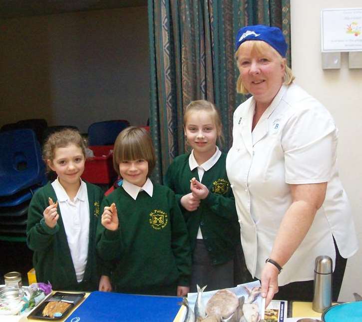 Children from St Peter's junior school, Broadstairs, learn about fish with the Billingsgate Seafood School.