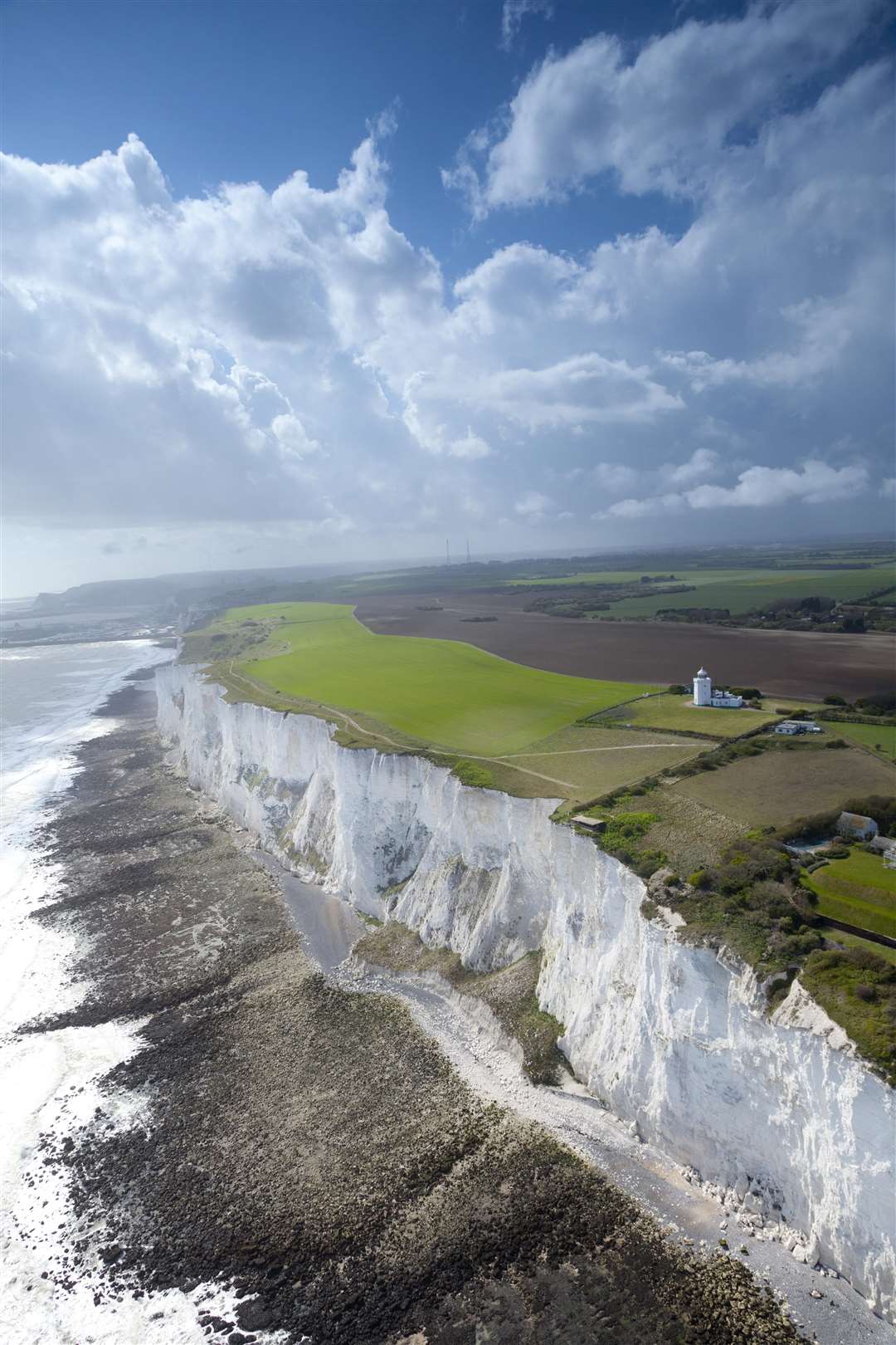 Aerial view of land on the White Cliffs of Dover