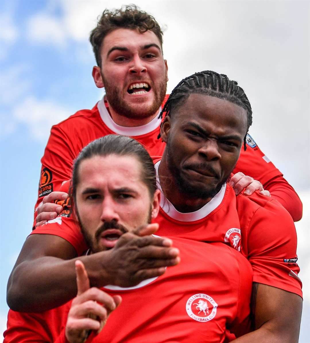 Welling celebrate Tom Derry's early opener against Ebbsfleet. Picture: Dave Budden