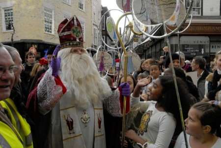 St Nicholas arrives at the Cathedral as part of the festival. Picture: Barry Duffield