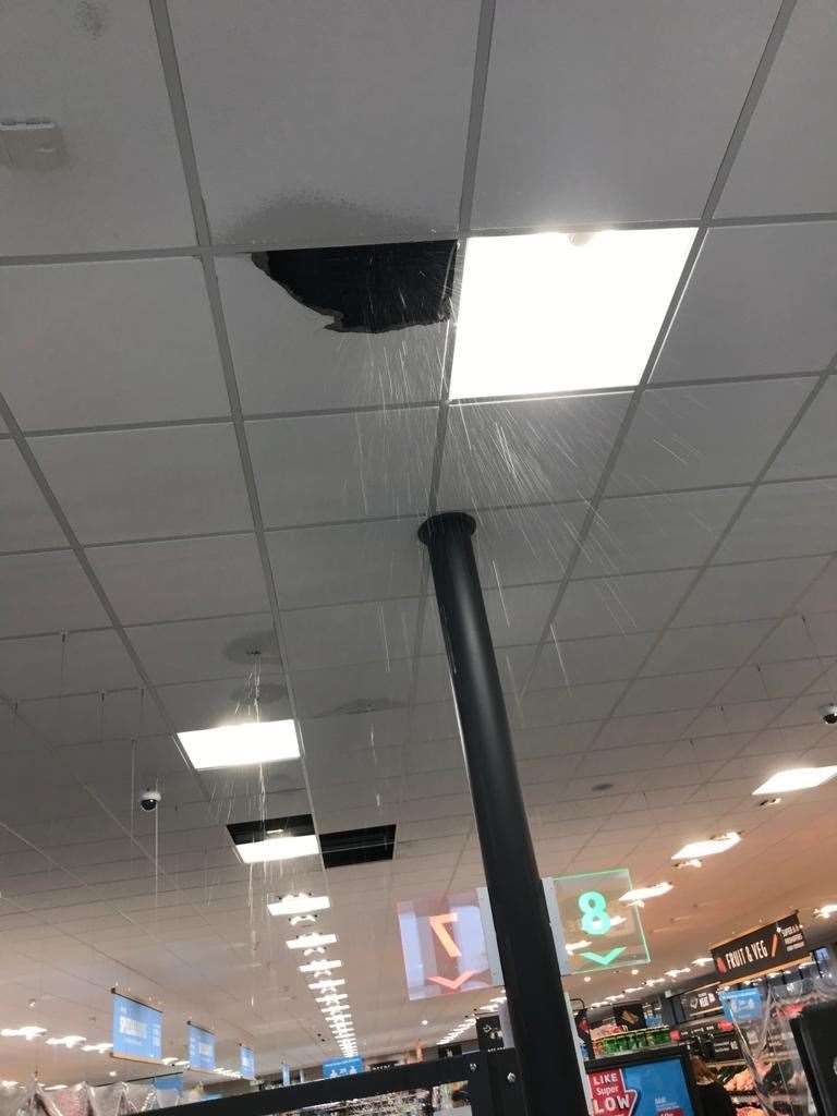 Shoppers were told the evacuate the store as rain started leaking through the Deal supermarket roof