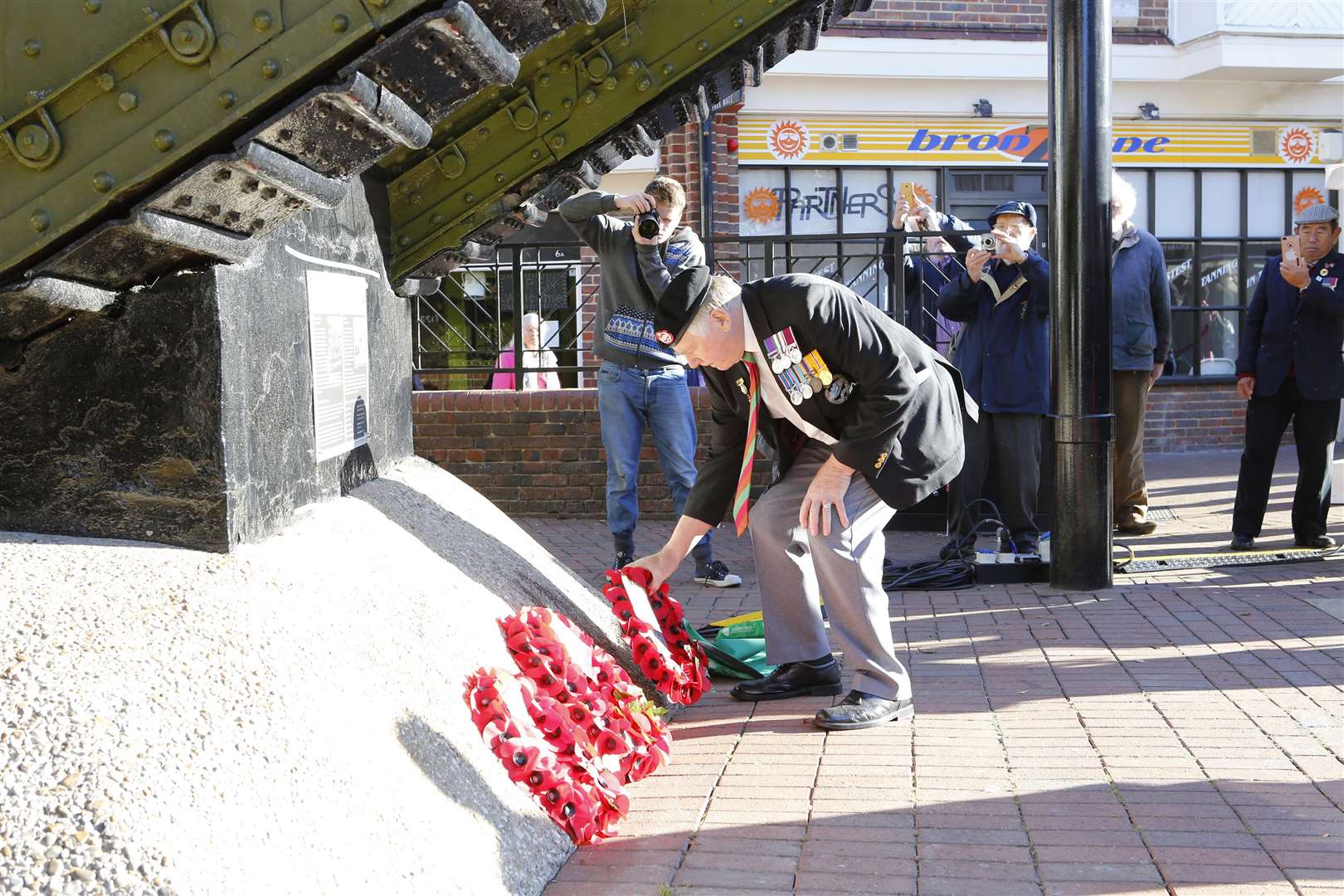 Wreaths were laid in front of the vehicle last year to remember the centenary of the first major tank offensive of the war, the Battle of Cambrai.