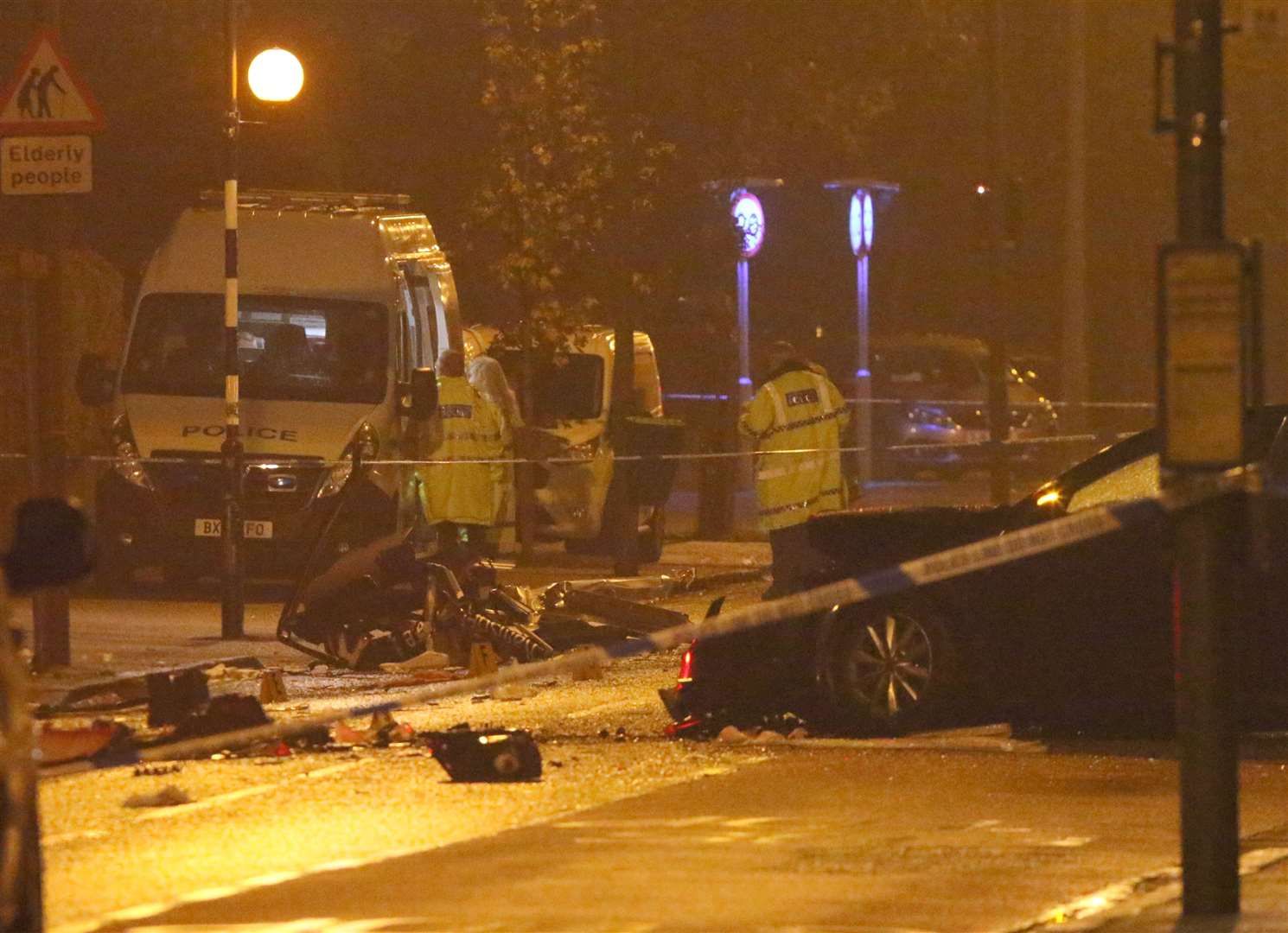 One person has been killed and 15 injured in a crash between two buses and a car in Orpington. Picture: UKNIP (20606420)