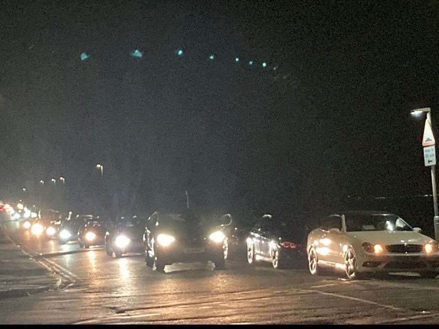 Hundreds of cars turned up at The Leas in Minster, Sheppey, to try to catch a glimpse of the lights last night. Picture: John Nurden