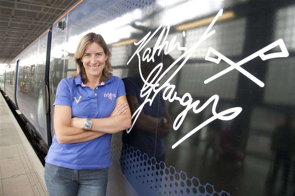 Katherine Grainger at naming ceremony of Javelin high-speed train run by Southeastern.