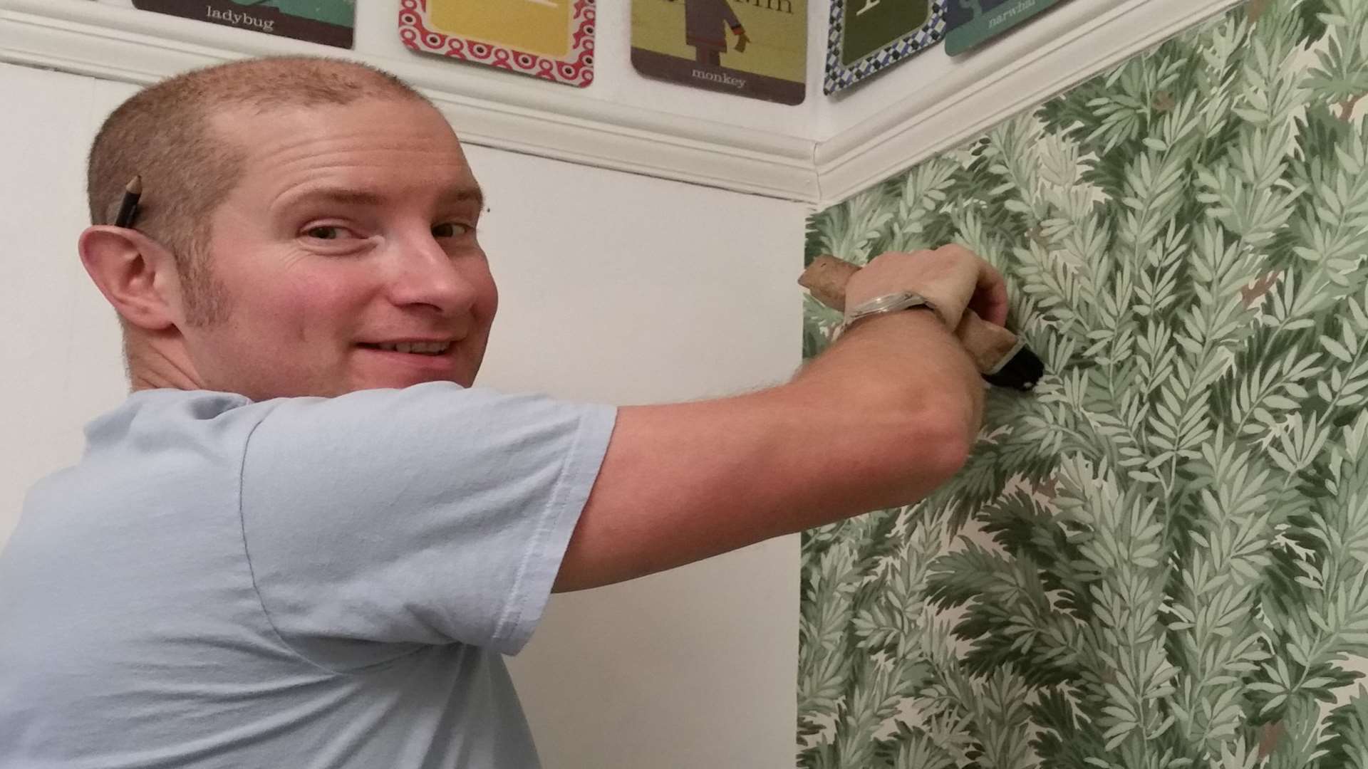 Richard Burr, wallpapering a feature wall