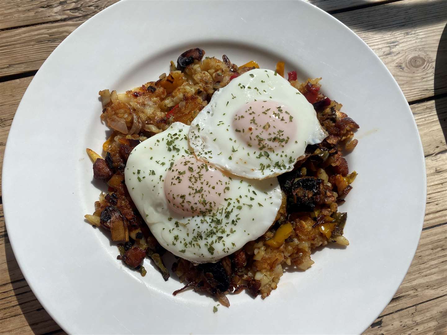 The Spanish hash with chorizo came out promptly but lacked the kick desired