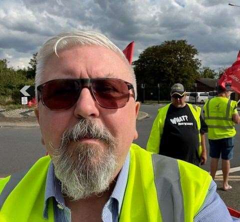 Unite regional officer, Phil Silkstone on the picket lines. Picture: Phil Silkstone