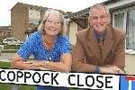 Barry and Jacqueline Coppock in the road named after them