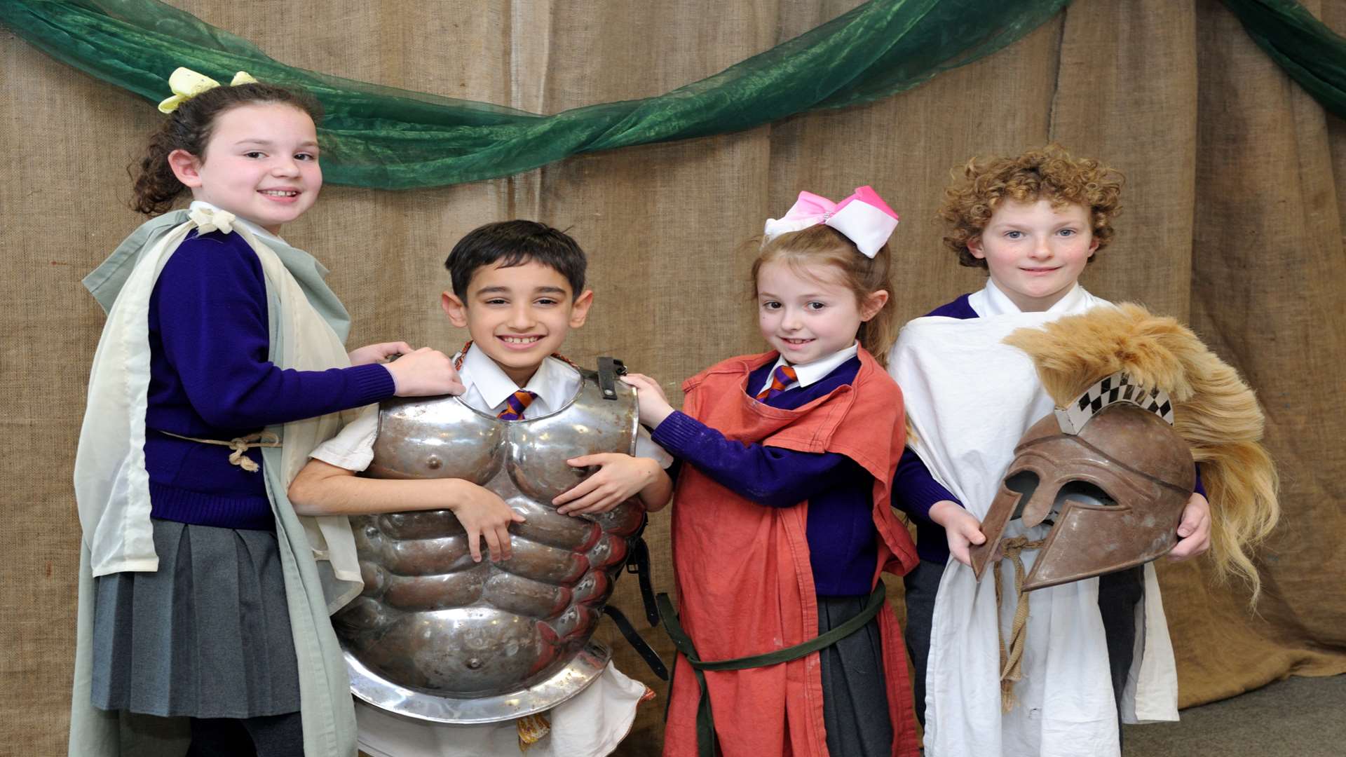 Lily, 9, Ethan, 8, Lola, 8, and Alex, 9, at Tiger Primary's Ancient Greece day