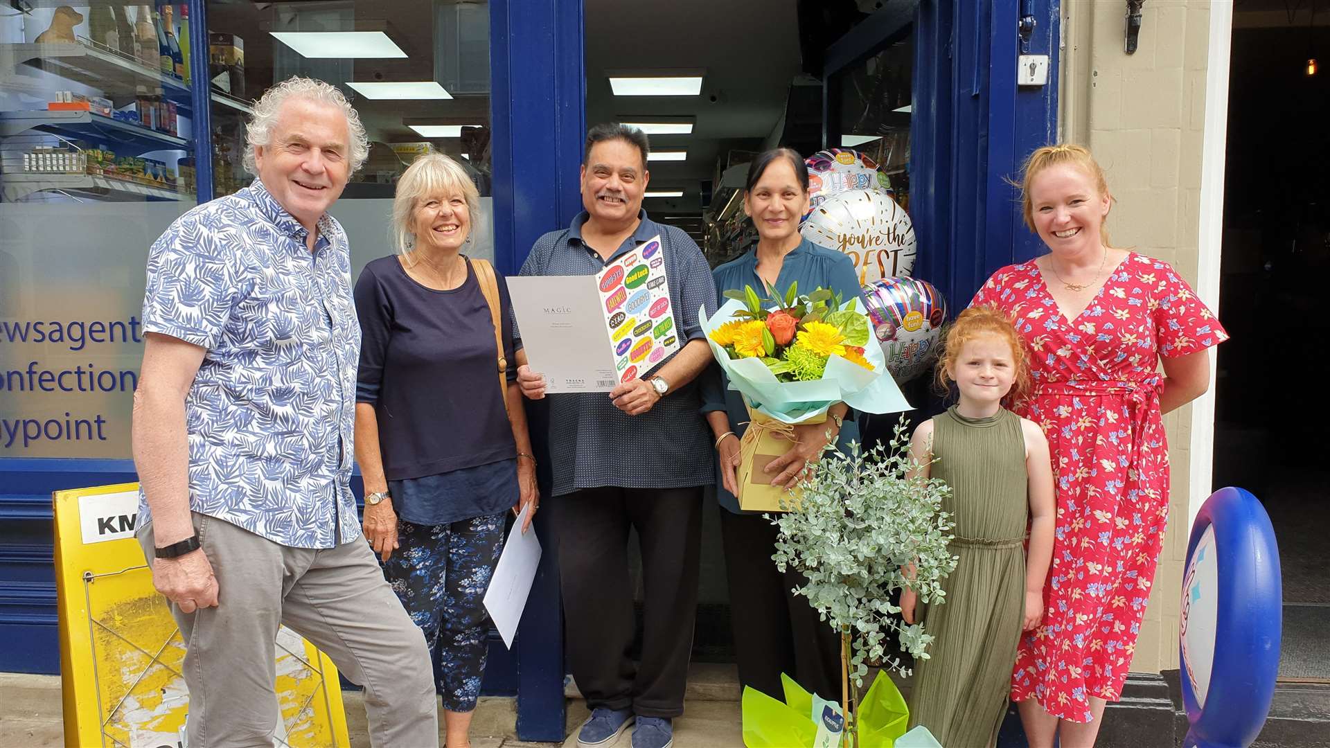 Flowers for the family from ward councillor Stuart Tranter, Sarah Tranter, chairman of Rochester City Forum, Mukesh and Usha Amin, Georgia Kimber of Ginger Lily and her daughter Grace