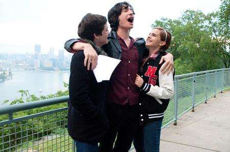 The Perks Of Being A Wall Flower with (l-r) Logan Lerman, Ezra Miller and Emma Watson. Picture: PA Photo/Entertainment One