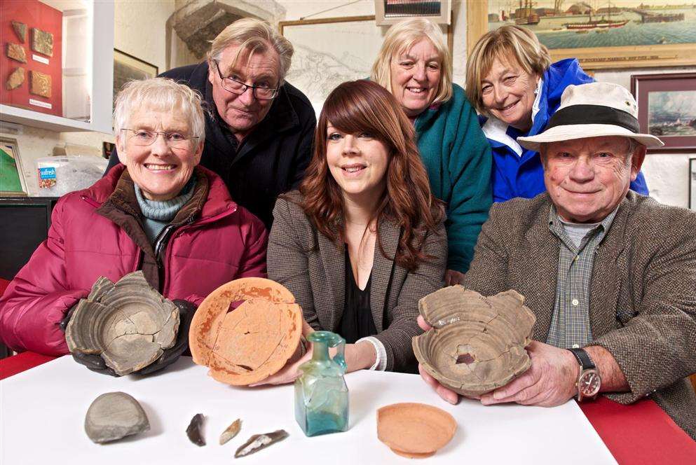 Fossil expert Fred Clouter, parish councillor and volunteer Jill Stimpson, volunteer Lena Crowder with Rachel Worley of Jones Homes Southern, Mary Thomsett and volunteer Johnny Potter