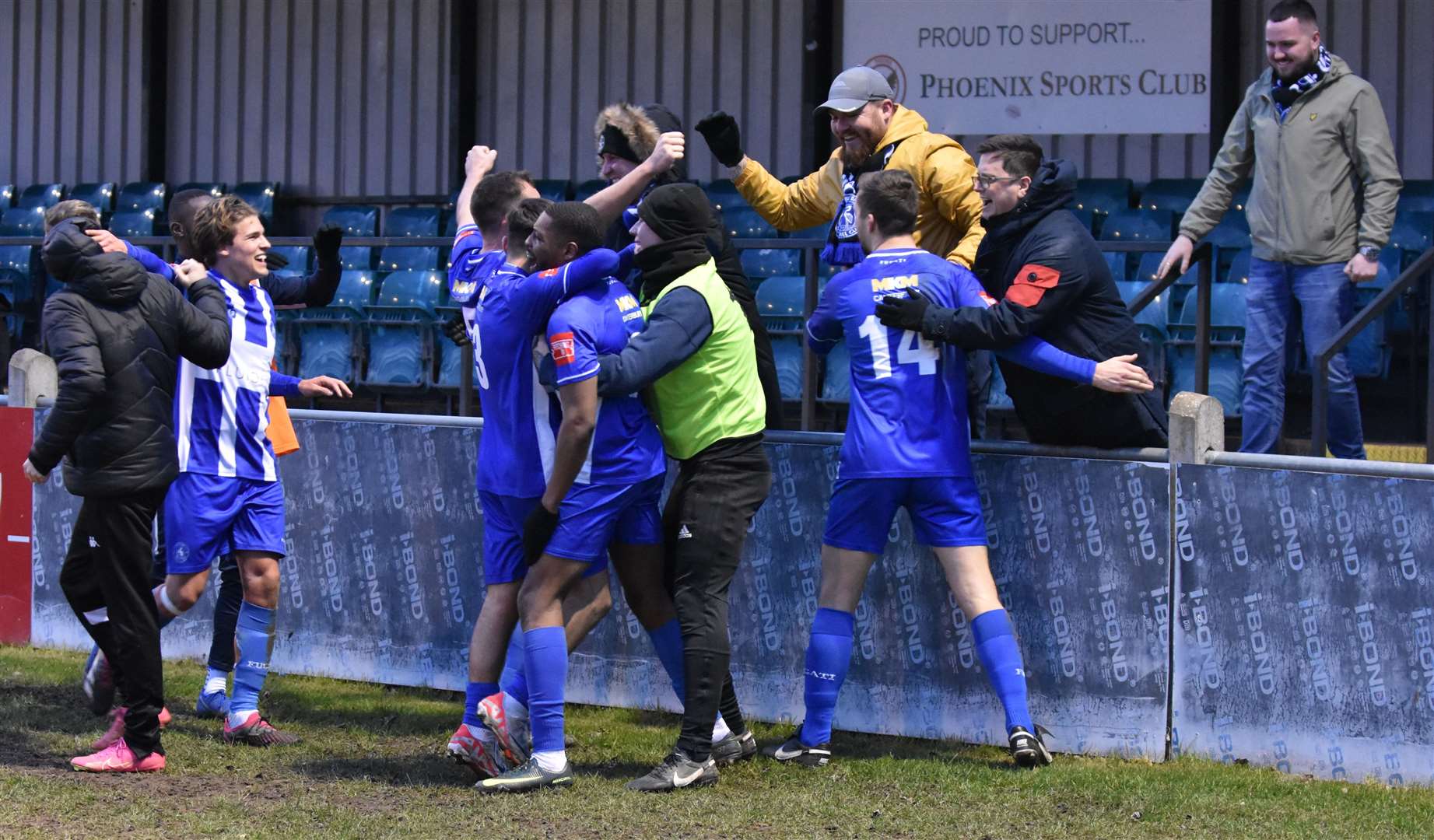 Herne Bay celebrate with their fans at Phoenix Sports on Saturday. Picture: Alan Coomes
