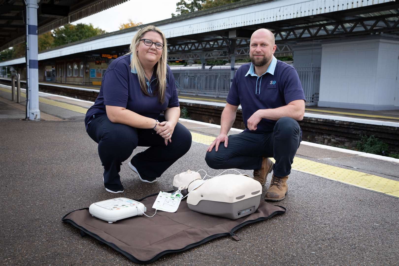Laura McMahon and Sebastian Szymanski used a defibrillator to save the life of a member of the public at Maidstone East station. Picture: Southeastern