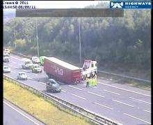 Lorry load comes unstuck on M2. Picture courtesy Highways Agency.