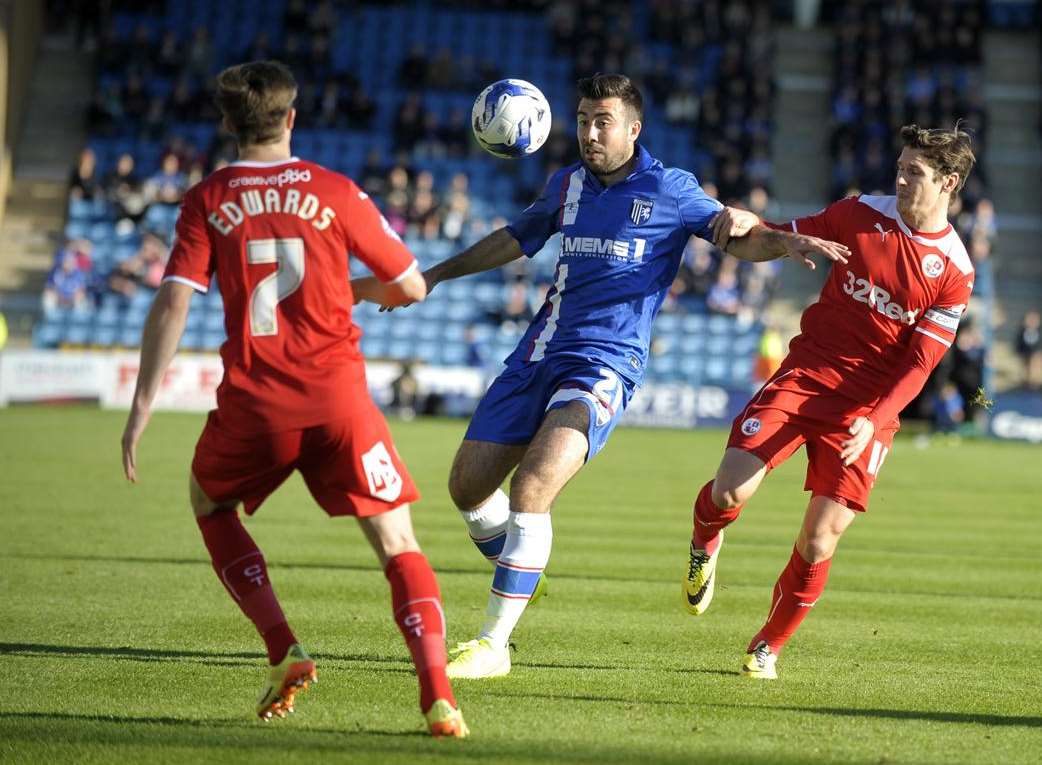 Gillingham midfielder Michael Doughty in action against Crawley on Saturday. Picture: Barry Goodwin