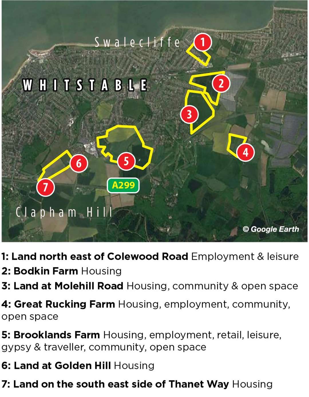 The largest sites so far put forward for the next Local Plan in Whitstable