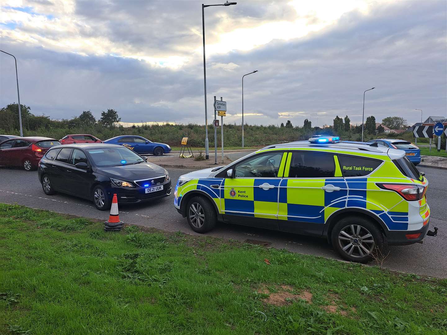 Police vehicles have stopped on Herne roundabout