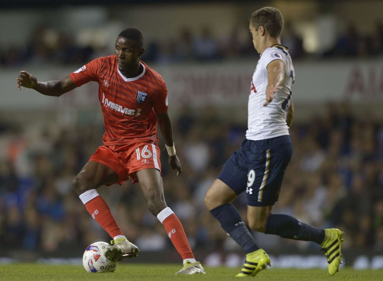 Emmanuel Osadabe in action against Spurs. Picture: Barry Goodwin