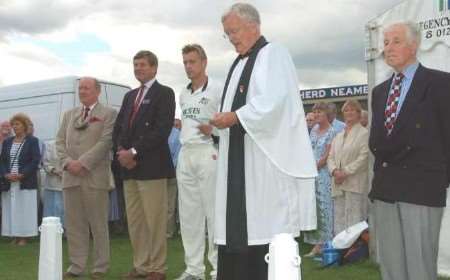 Left to right: Richard Collins, president of KCCC, Carl Openshaw, club chairman, captain David Fulton, the Rev Canon Chris Byers and Arthur Morrit. Picture: BARRY GOODWIN