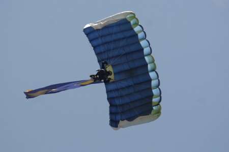 Parachutists, like this one, are normally told to land in fields if they miss the airstrip. Picture: Matthew McArdle